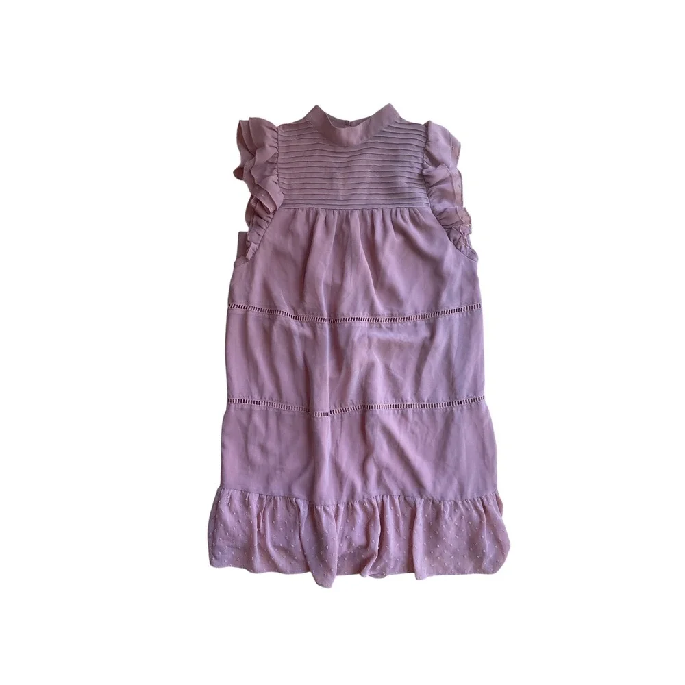 Who What Wear Pink Ruffle Mock Neck Tiered Swiss Dot Dress Womens Small
